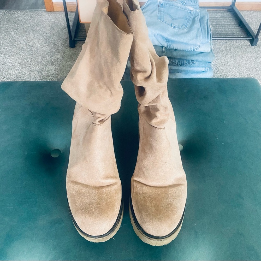 Boutique tan faux suede mid calf slouchy boots - Picture 7 of 13